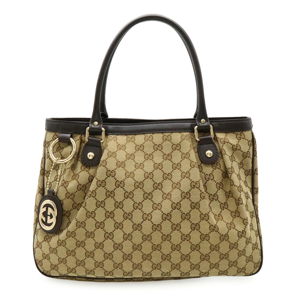 Gucci GG Canvas Sukey Tote Bag Shoulder Leather Beige Brown Cream Brown